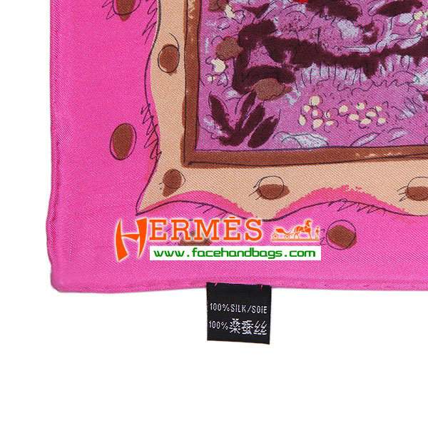 Hermes 100% Silk Square Scarf Pink HESISS 87 x 87 - Click Image to Close